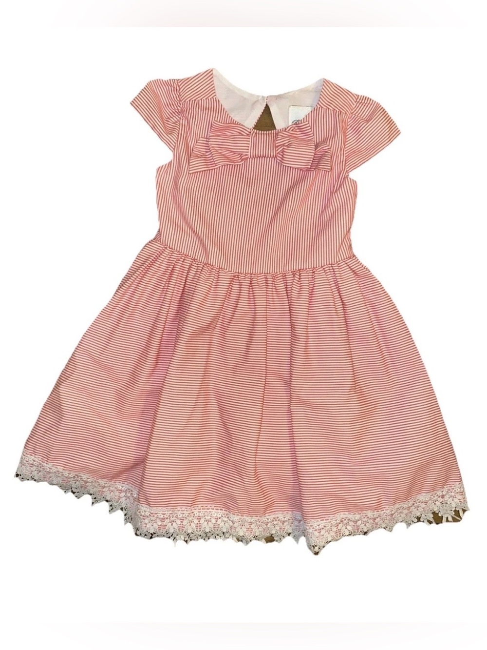 Rare Editions Girls 4T Seersucker Lace Trim Dress Party Summer Bow Crinoline